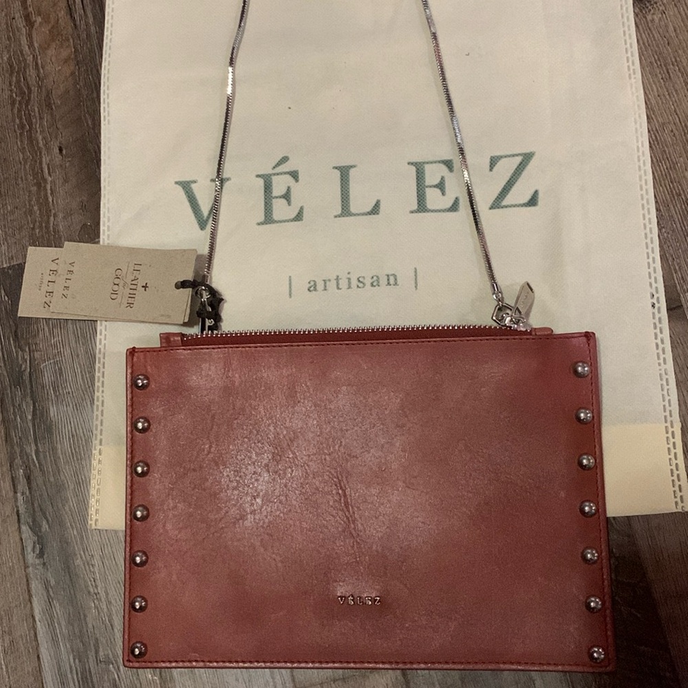 Women’s Velez genuine leather brown handbag with studs from Colombia
